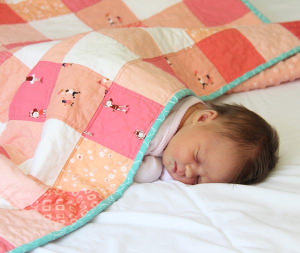 Coral Gingham baby quilt
