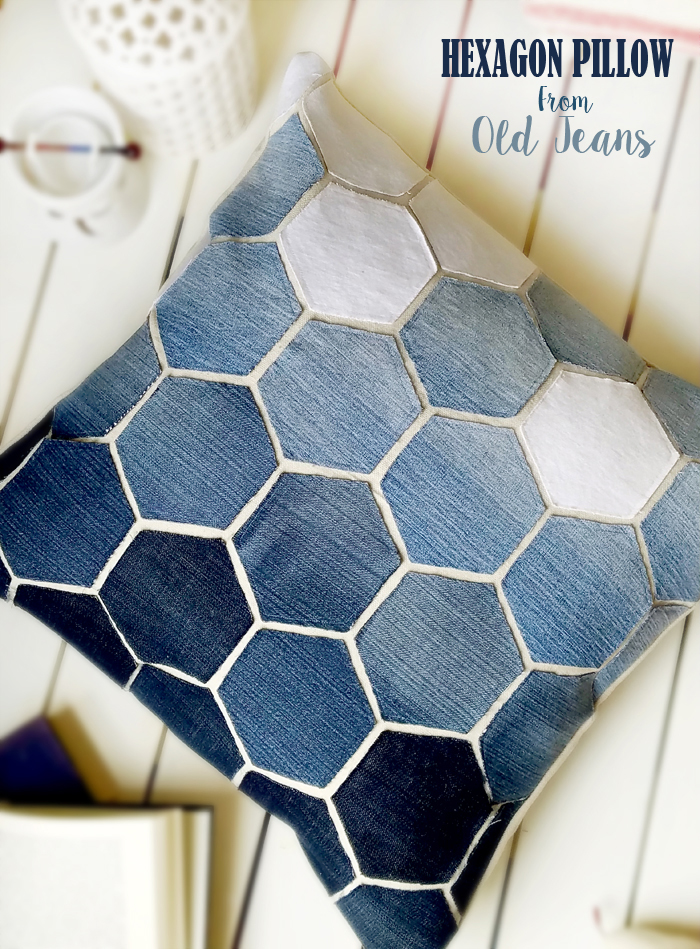 Hexagon Pillow from old jeans