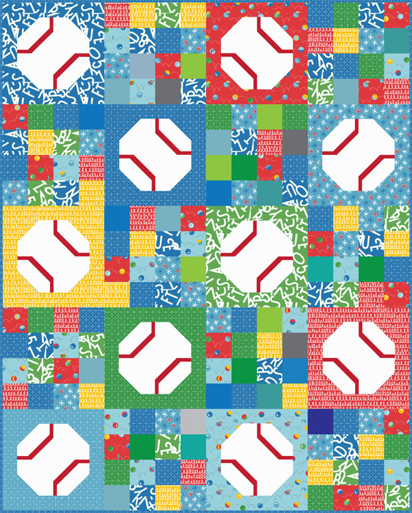 Batter Up, an easy baseball (or tennis ball) quilt pattern