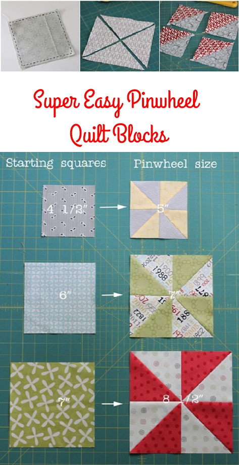 Easy Pinwheel Quilt Blocks from 2 squares