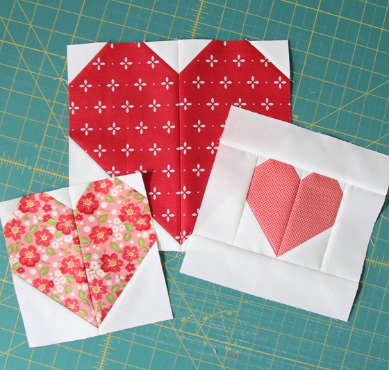 9 Fabric Quilt Craft Blocks Valentine  RED Patchwork Hearts Applique 6" Square 